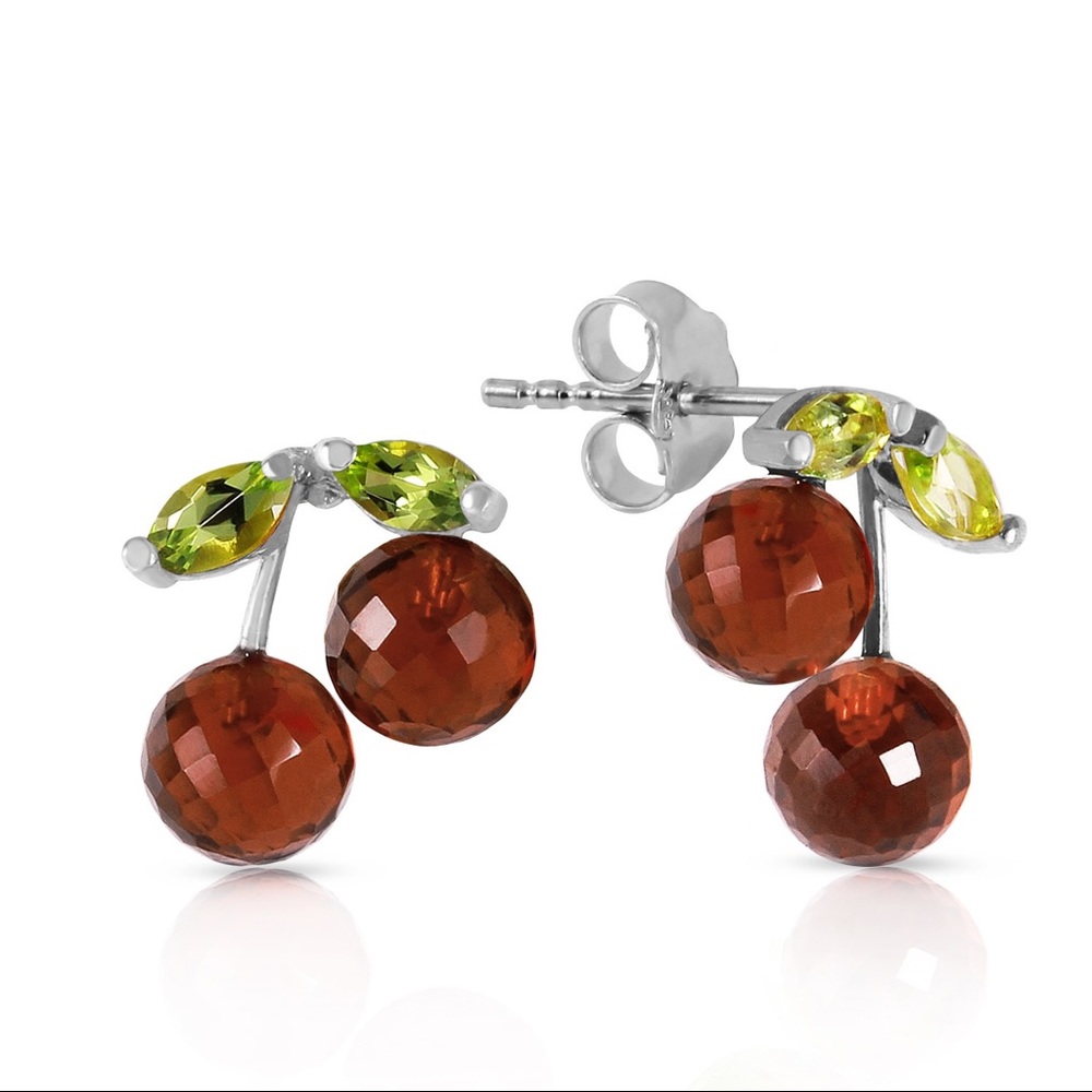 🌞🍒14K SOLID GOLD EARRINGS WITH GARNETS/ PERIDOTS